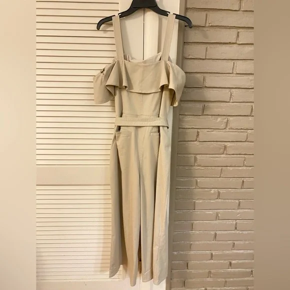 Banana Republic Beige Off-Shoulder Ruffle Wide-Leg Jumpsuit - Picture 3 of 10